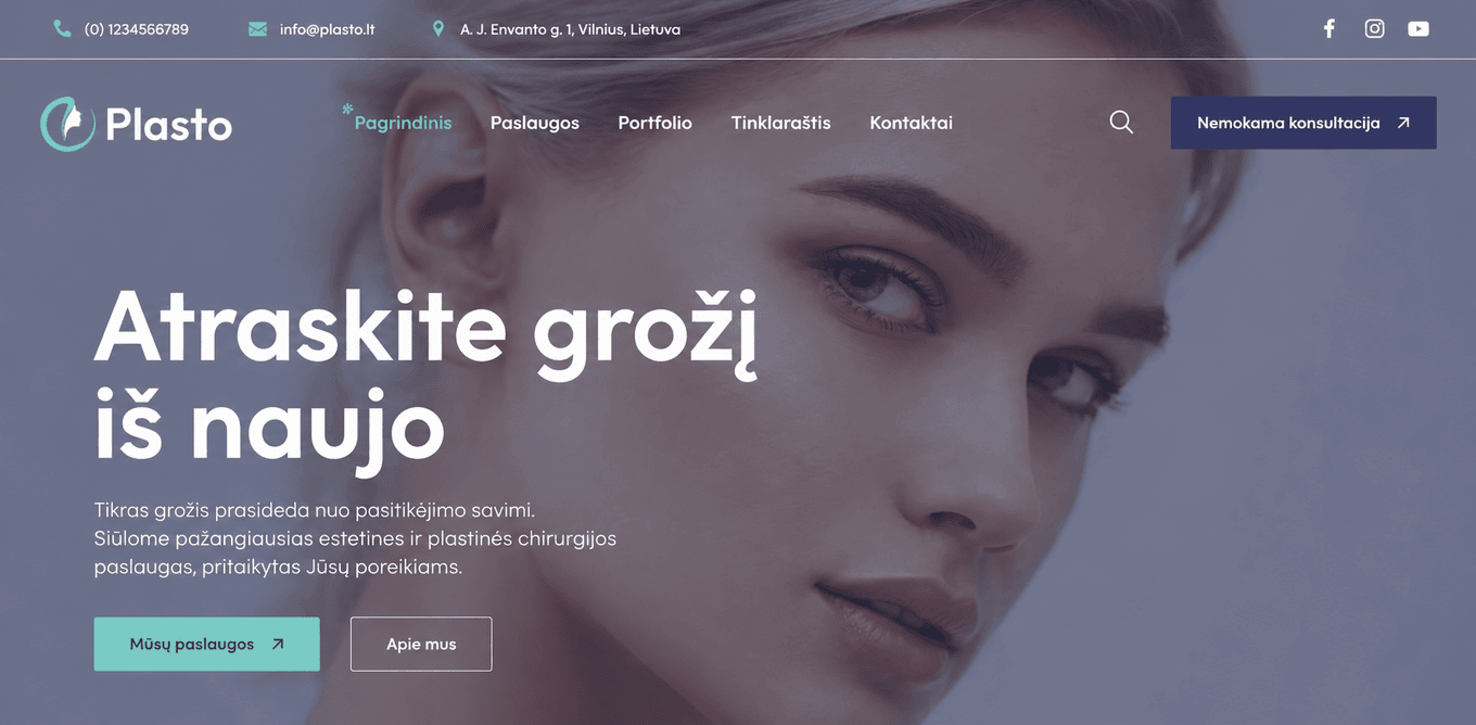 Interneto svetainės plastikos chirurgams pavyzdys